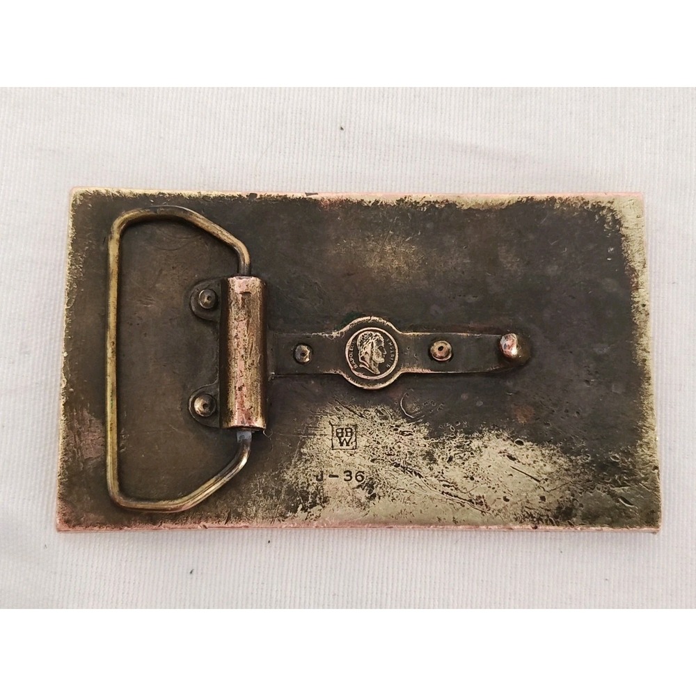 Vintage Bergamot Brass‎ Works Colt Revolvers Worlds Right Arm Brass Belt Buckle - Picture 2 of 6